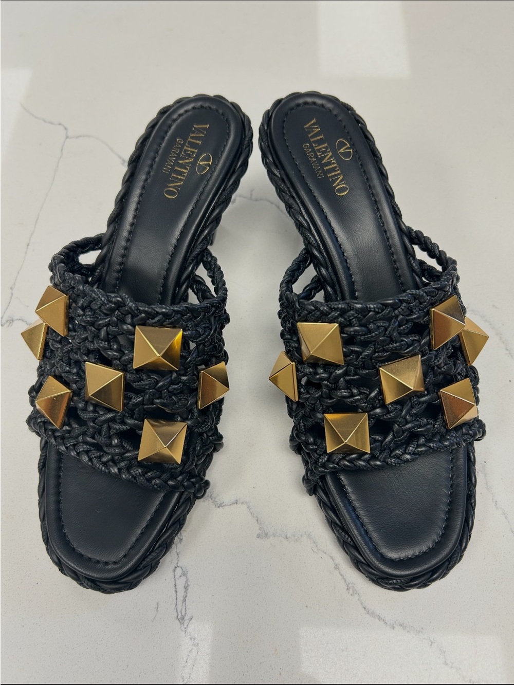 Size 37.5 Valentino Braided & Studded Accents with Gold Studs (dustbag included)